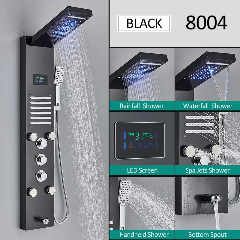 Quyanre LED Shower Panel Tower System LCD Display Massage Spa