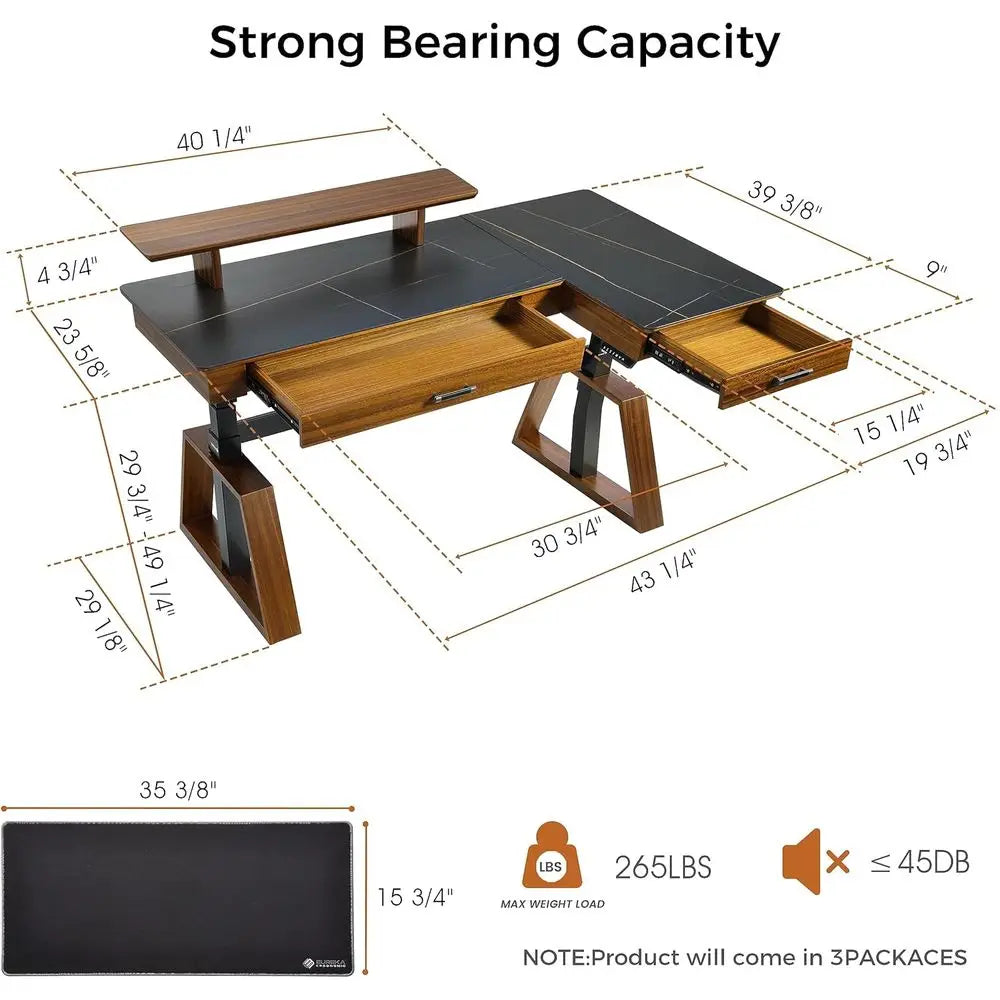 Electric Standing Desk with Dual Drawers,63 Inche Executive Desk,Height Adjustable L-Shaped Office Desk, Computer Workstations w