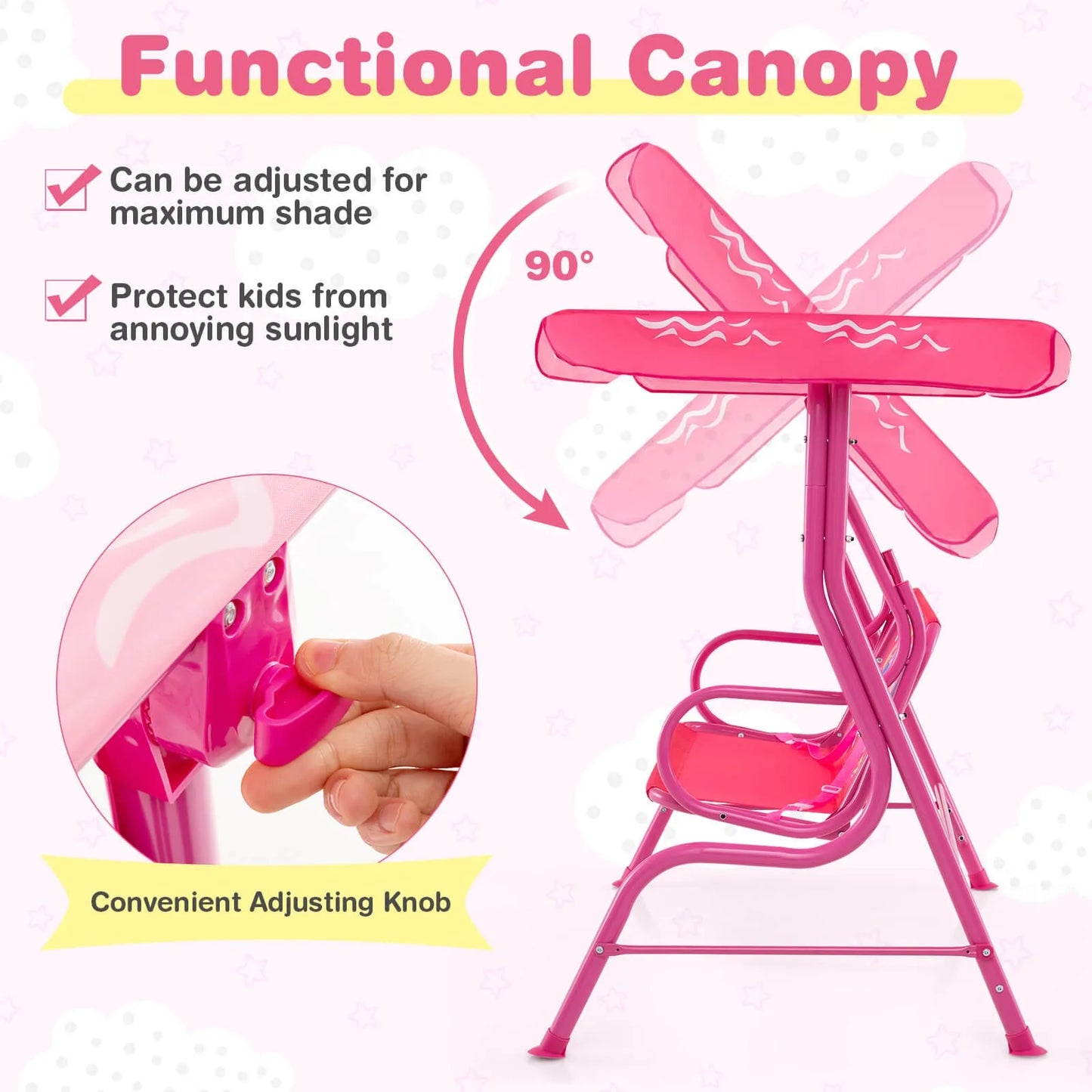 Toddler Porch Swing Chair With Adjustable Canopy And Safety Belts
