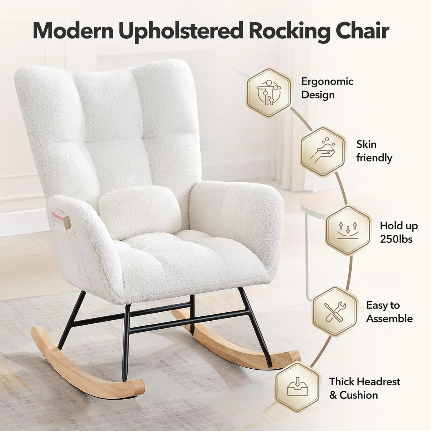 Studyset Modern Nursery Rocking Chair With Side Pocket