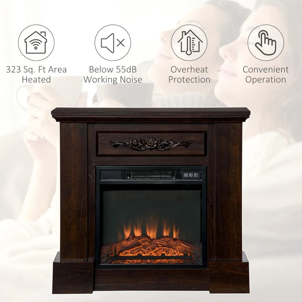 Electric Fireplace With Mantel LED Log Flame 1400W Remote