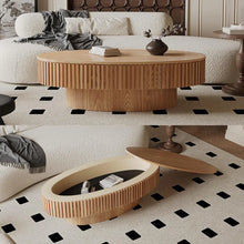 Oval Fluted Coffee Table With Storage In Solid Wood Veneer
