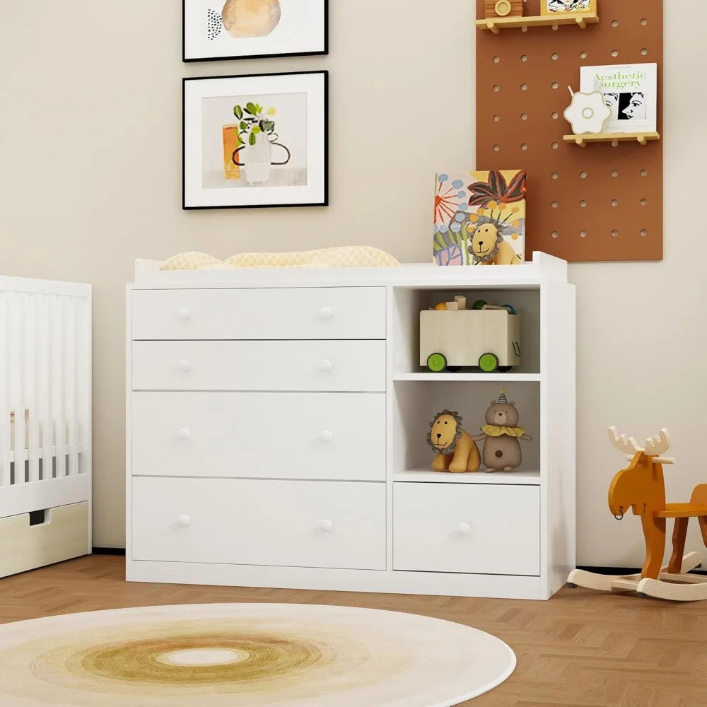Baby Changing Table Dresser With Five Drawers For Nursery Storage