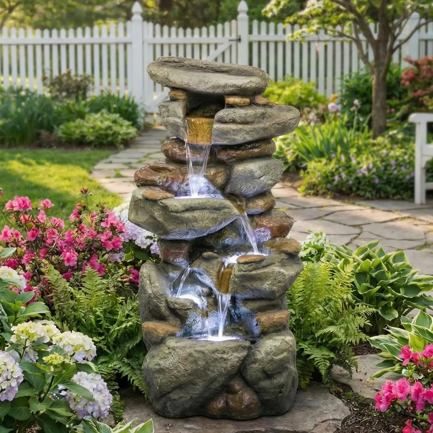 Outdoor Water Fountain Large - Stone Fountains with LED Light for Patio Yard Garden Backyard Decking Outdoor or Entryway Decor 3
