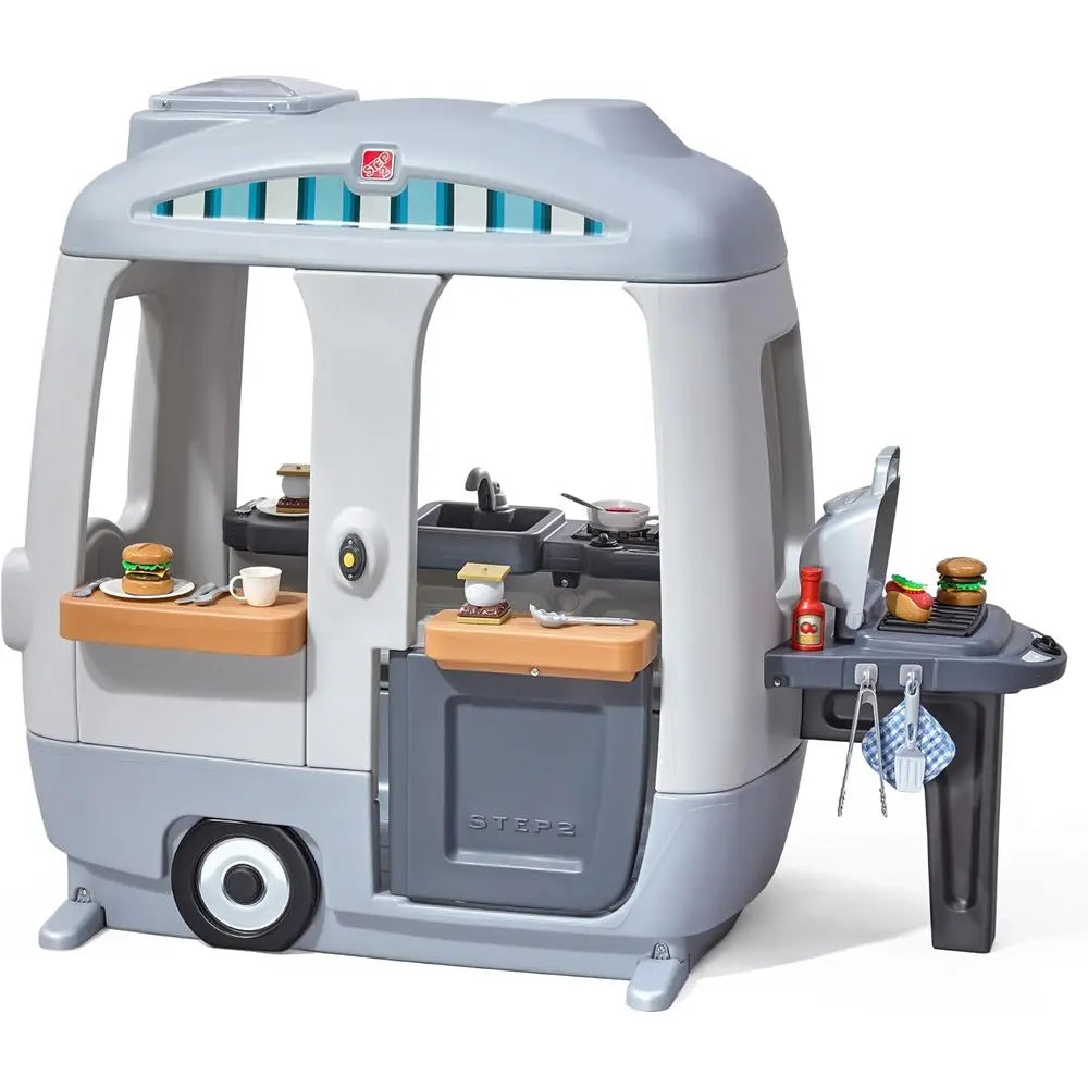 Step 2 Adventure Camper Playhouse: Outdoor/Indoor Kids Playset with Kitchen, Doorbell, 52 Accessories, Durable for Ages 2+