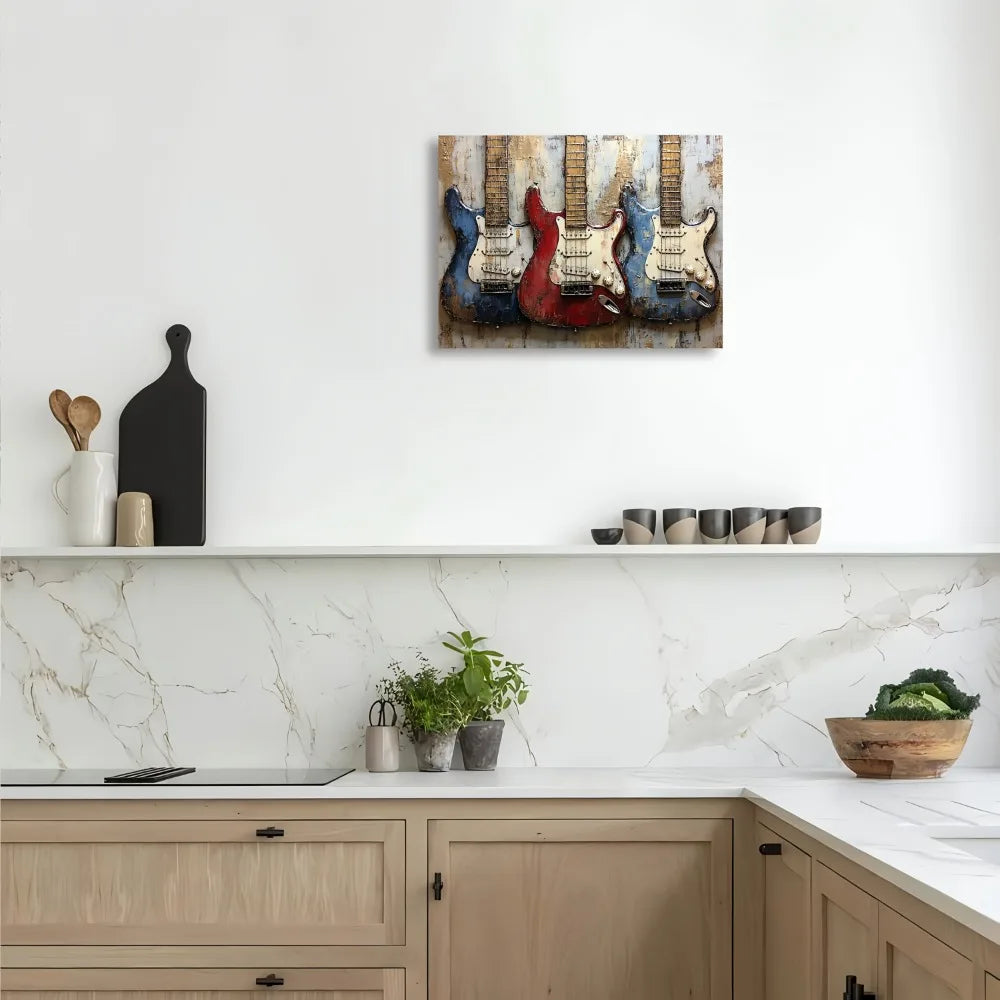 Pine Wood Frame Bass Guitar Mural Art For Home Decor