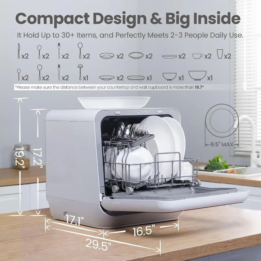 Portable Mini Dishwasher Countertop 5L Built-in Water Tank for Apartments RVs No Hookup Needed 6 Programs 360 Dual Spray 162 Hi
