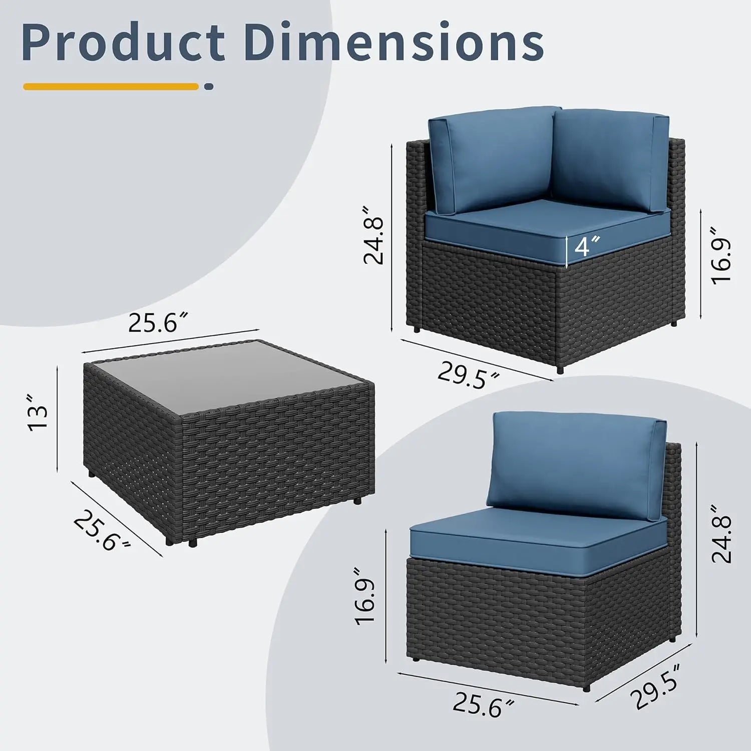 Contemporary outdoor garden patio furniture set with sectional sofa and coffee table design.