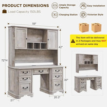 Farmhouse Executive Desk with Hutch,Wood Home Office Computer Desk, Featuring Keyboard Tray,Customized