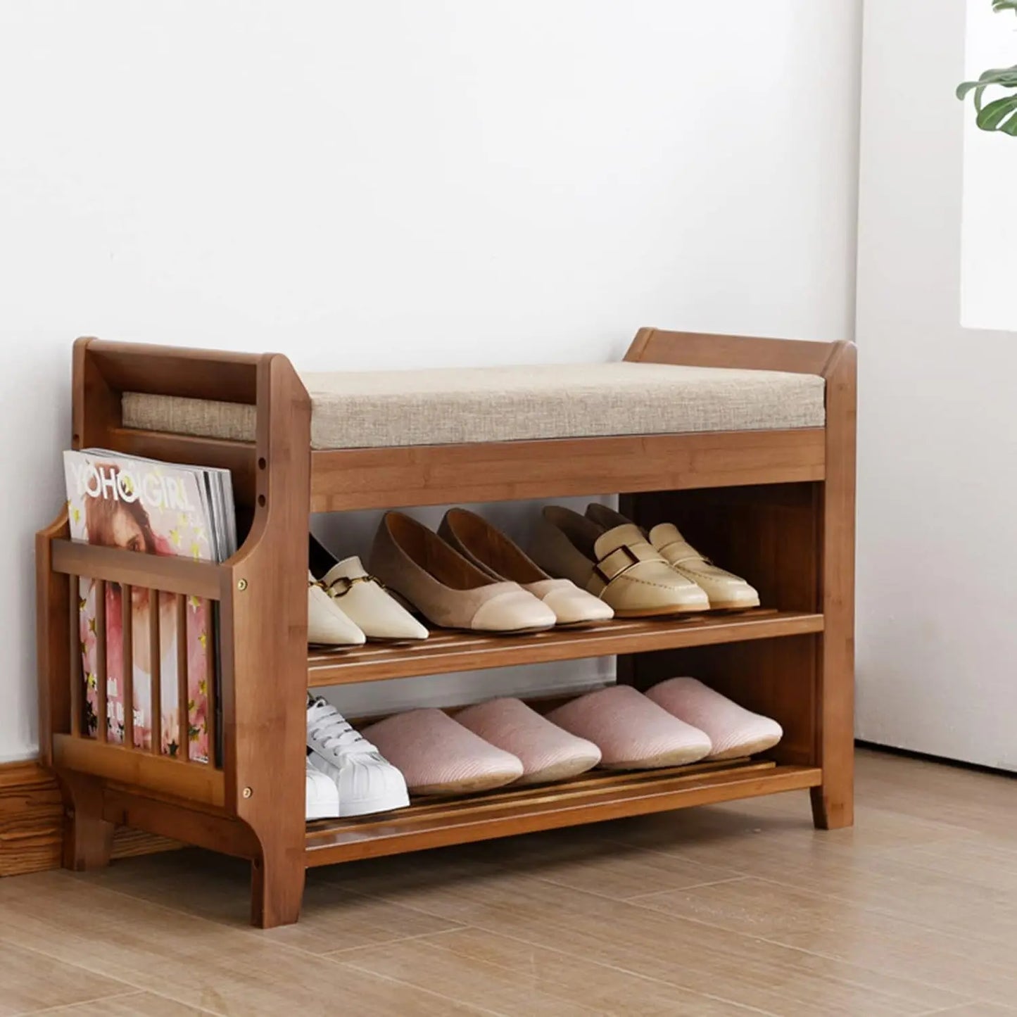 Bymaocar 2 Tier Shoe Rack Bench With Entryway Storage Basket