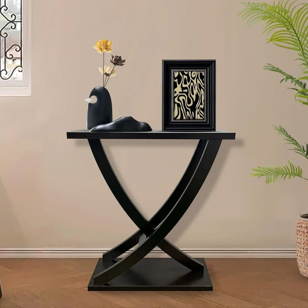 Wood Narrow Console Entryway Table With Curved Intersecting Legs
