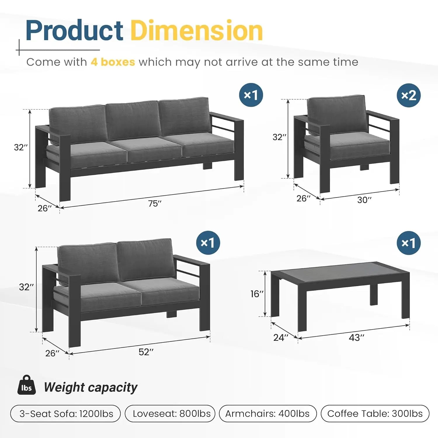 Weather-resistant outdoor furniture with cushioned seating