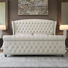 California King Size Platform Bed Frame, with Scroll Wingback Headboard & Footboard, Velvet Upholstered Sleigh Bed