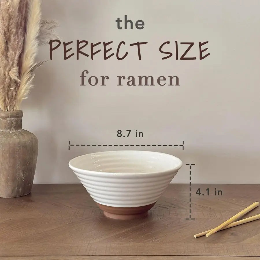 Ceramic Ramen Bowl Set of 2, 45oz Great for Pho, Miso Udon Soup, Instant Noodles, Serving, Thai or Asian Food Microwave Safe Lar