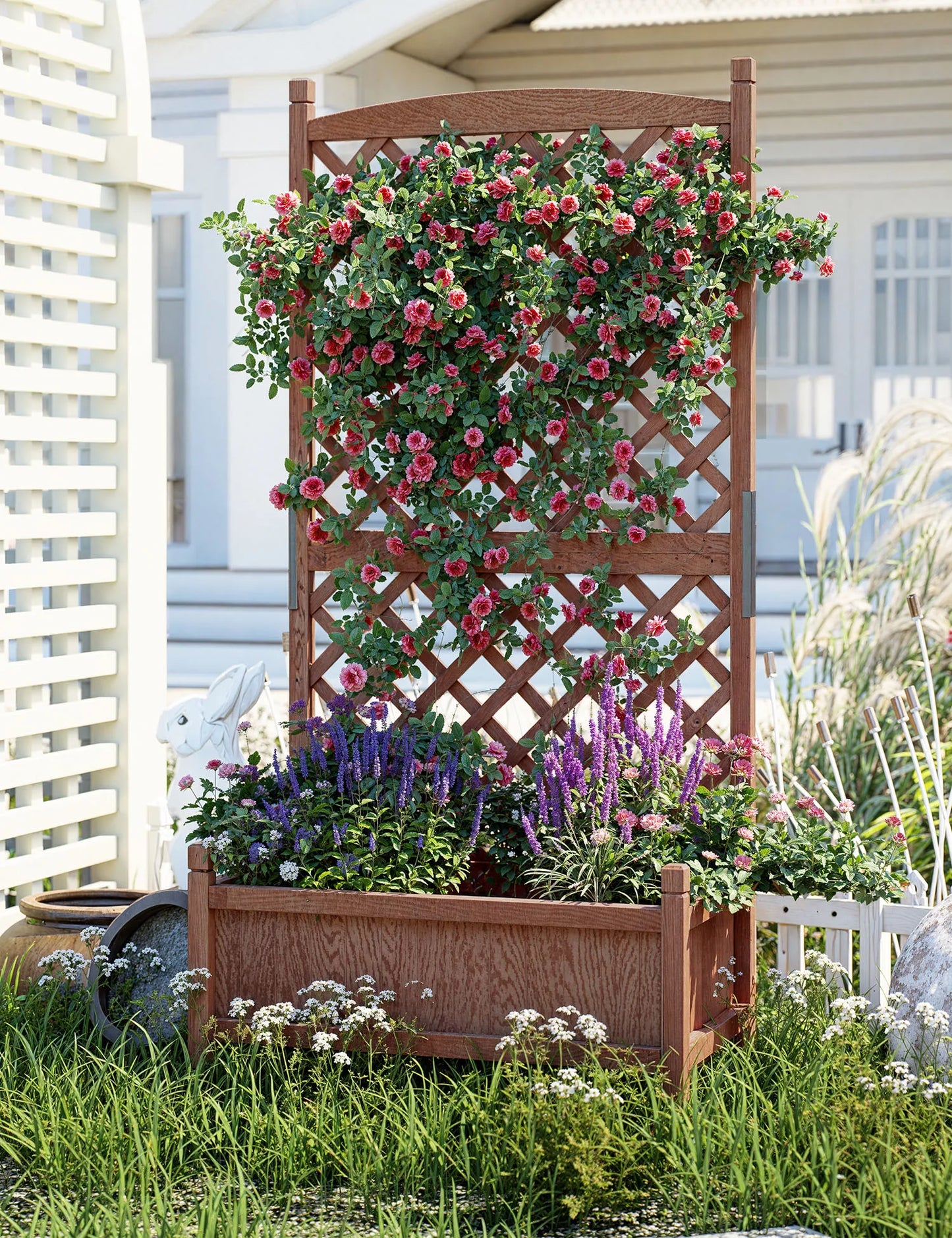 Twister.CK Wood Planter Box With Trellis On Wheels For Plants