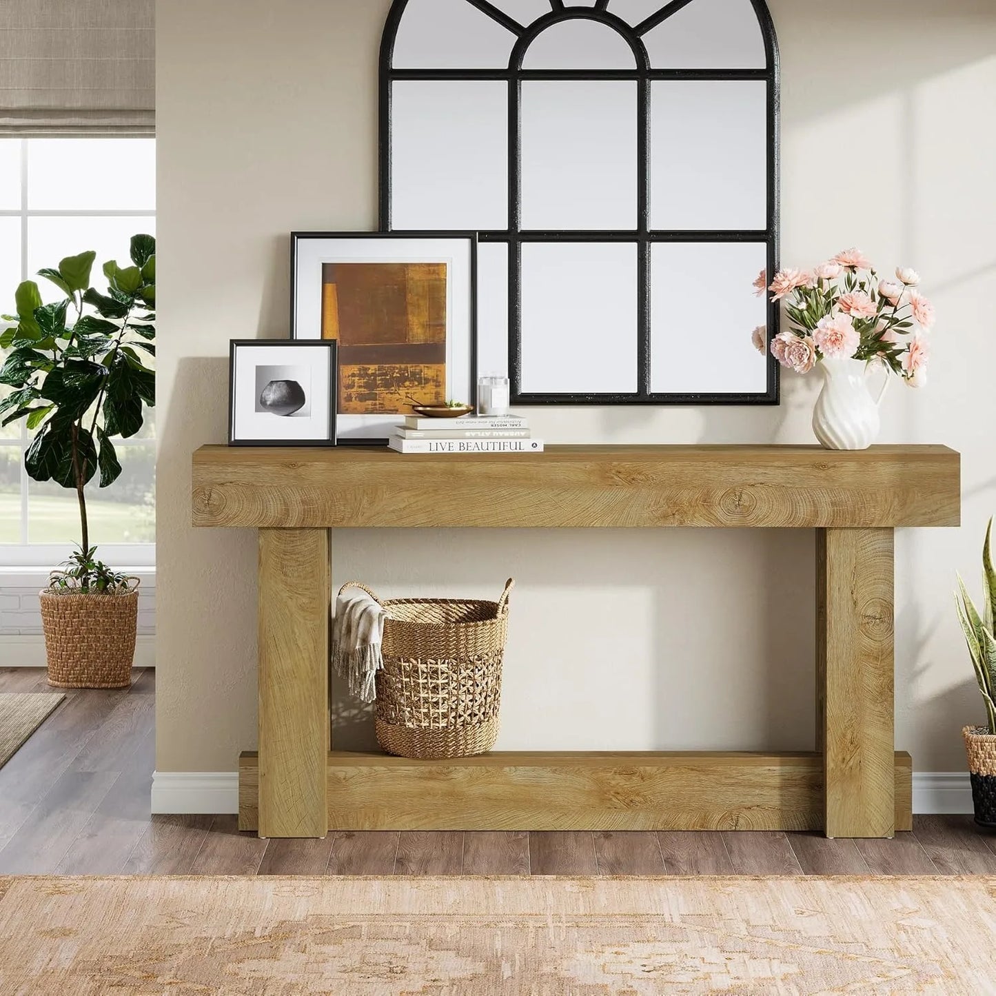 Little Tree Farmhouse Console Table Two Tier Wood Entryway