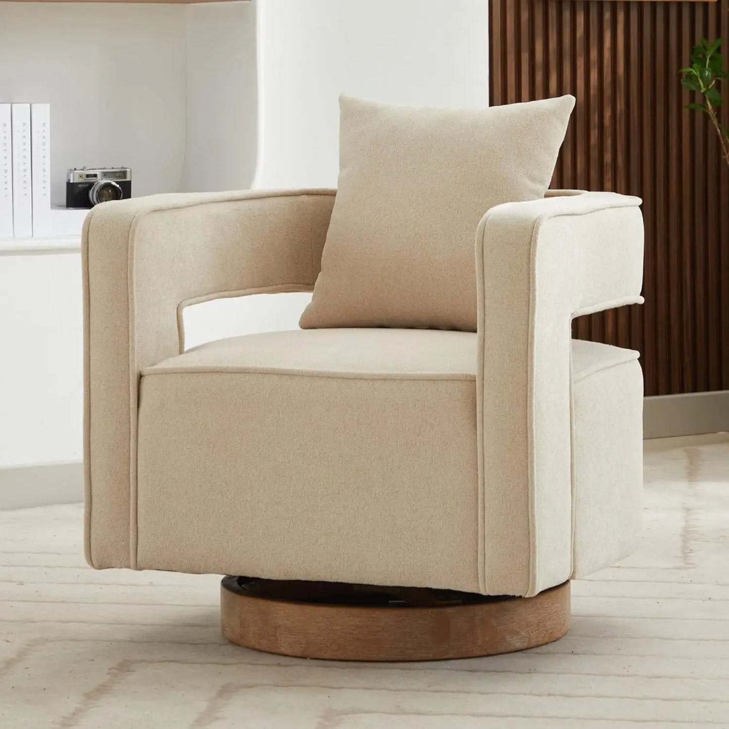 Upholstered Swivel Accent Chair Set Of 2 Linen Open Back Barrel Chair Pillow