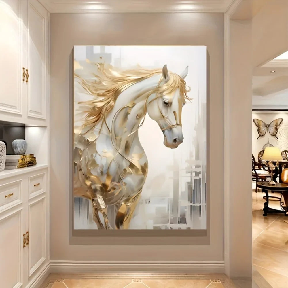 Frameless Modern Retro Golden Horse Wall Art Painting
