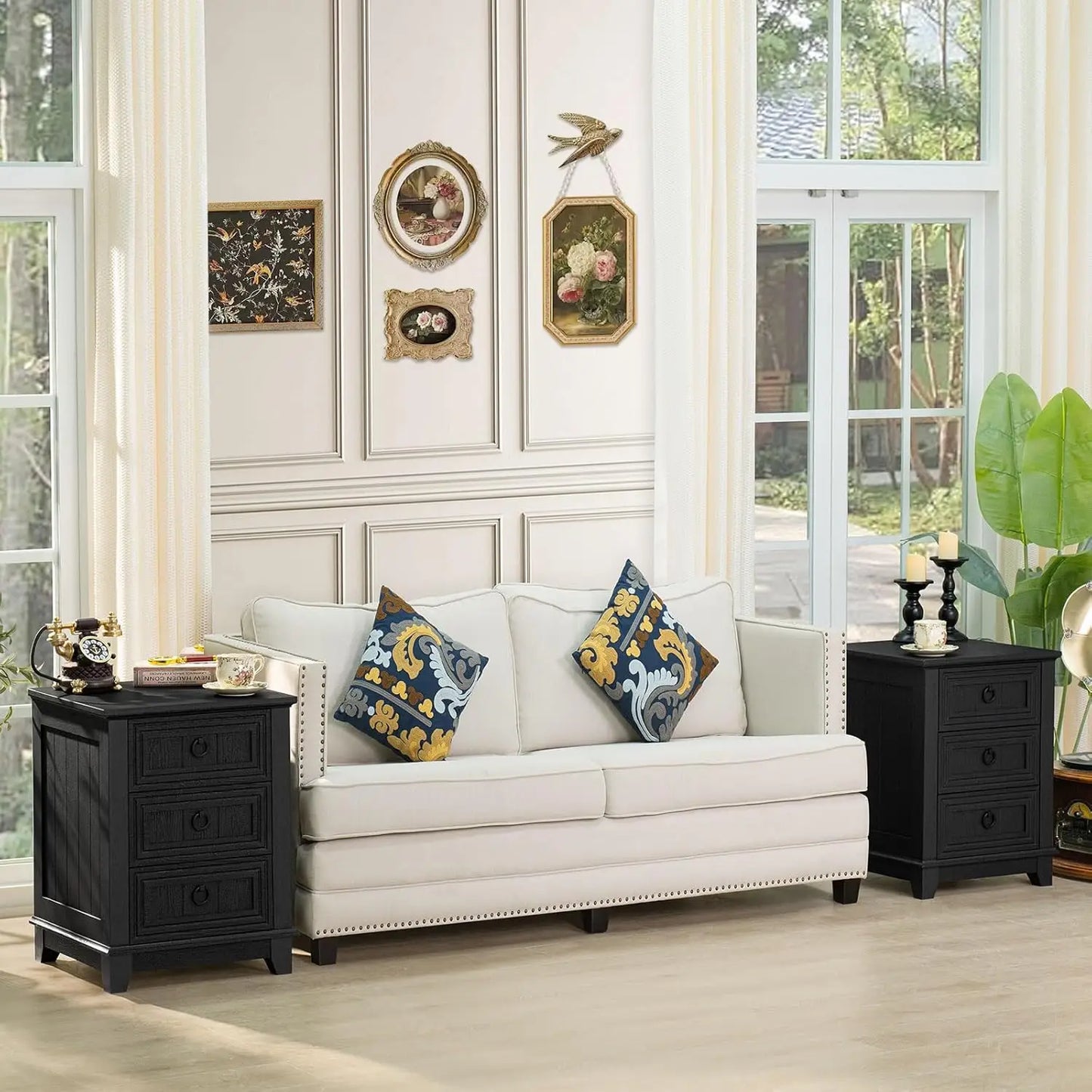 Bedroom Dresser and Nightstand Sets 4 Piece,18" Nightstands Set of 2, 54" Wide Furniture Dressers for Bedroom,Living Room, Black