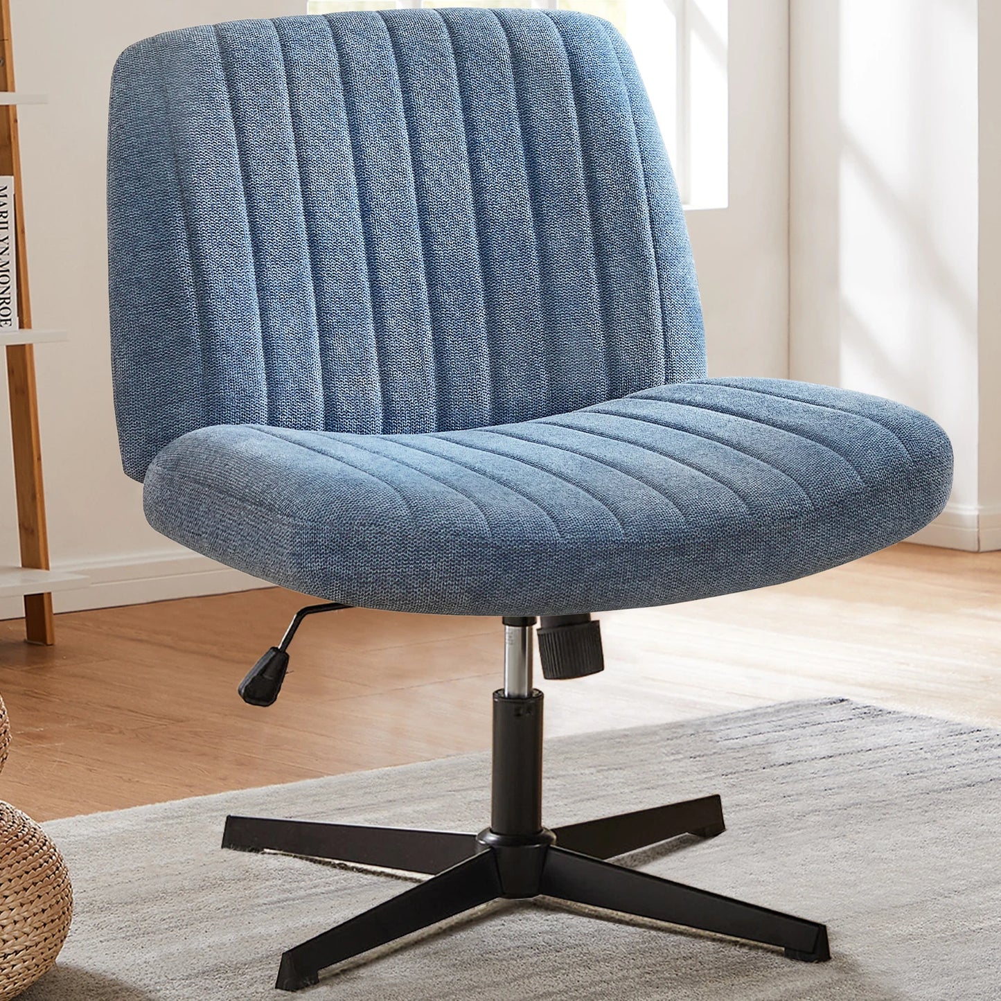 JHK Cross Legged Office Rocking Chair Armless Desk Swivel Fabric