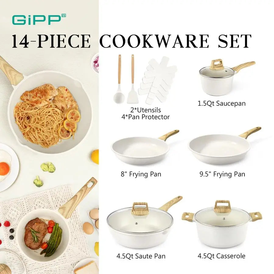 XMSJ Granite Nonstick 14 Piece Cookware Set For Induction