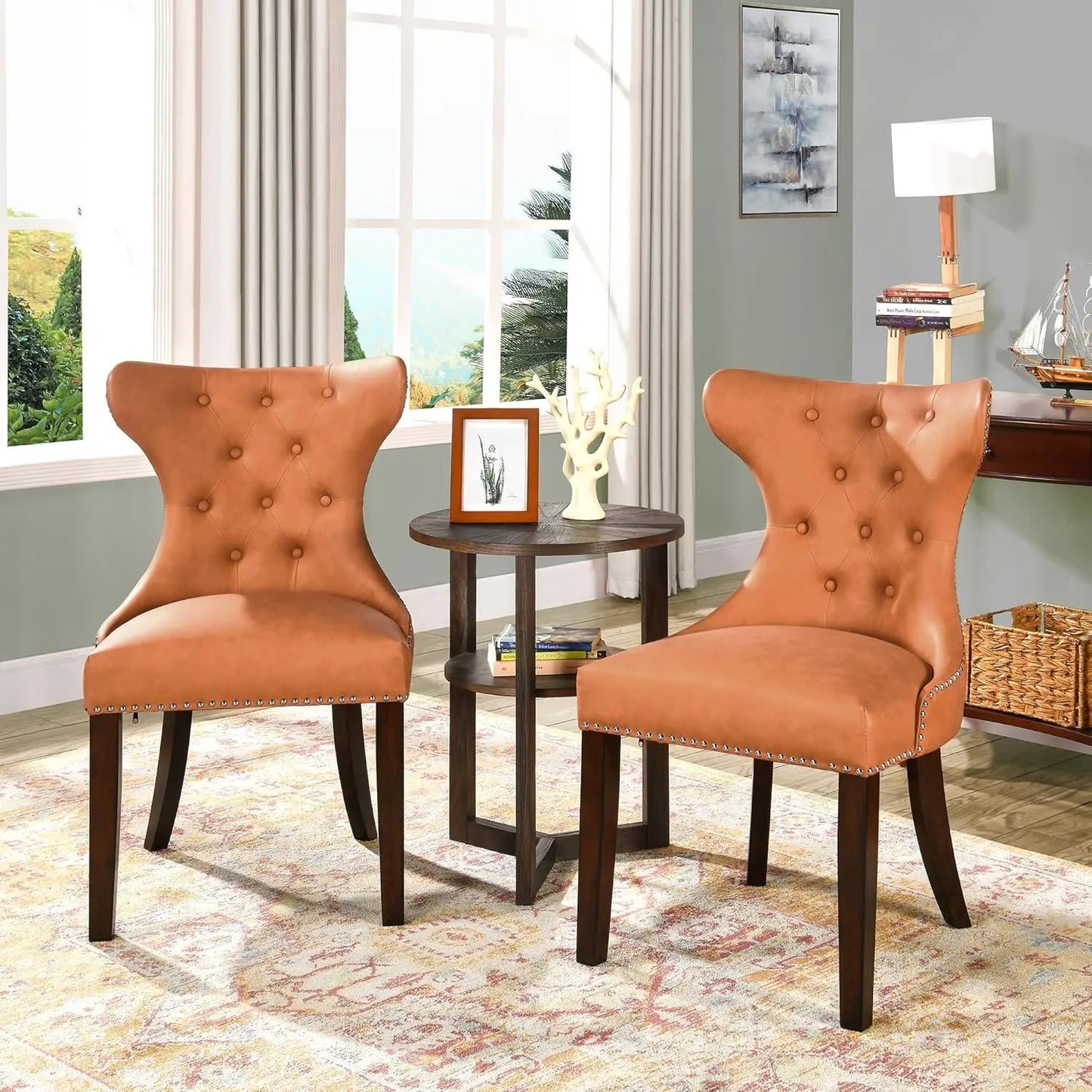 Upholstered Modern Dining Chairs Set of 2, High-end Button-Tufted Leather Dining Room Chairs with Nailhead Trim,, Customized