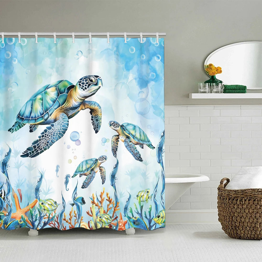 Turtle Bathroom Four Piece Set Waterproof Shower Curtain Kit
