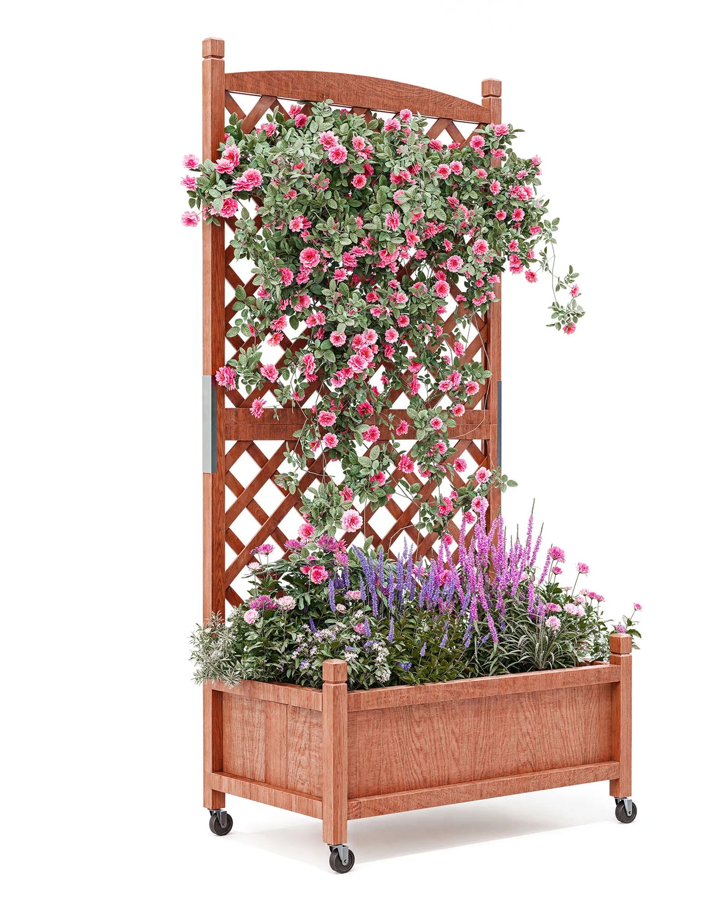Twister.CK Wood Planter Box With Trellis On Wheels For Plants