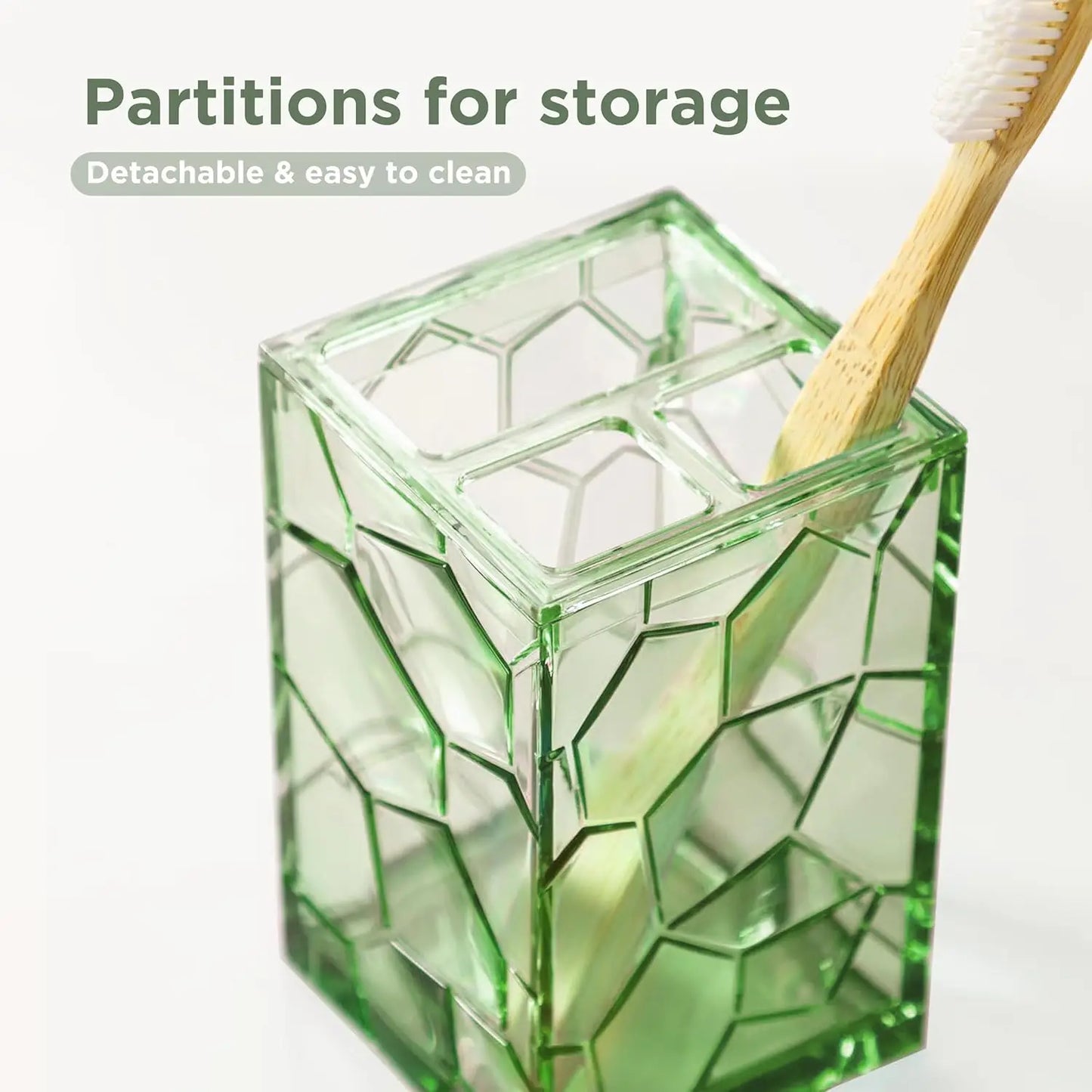 Sage Green Acrylic Bathroom Accessories Set with Soap Dispenser, Toothbrush Holder, Tumbler, Soap Dish - Strong & Durable Modern