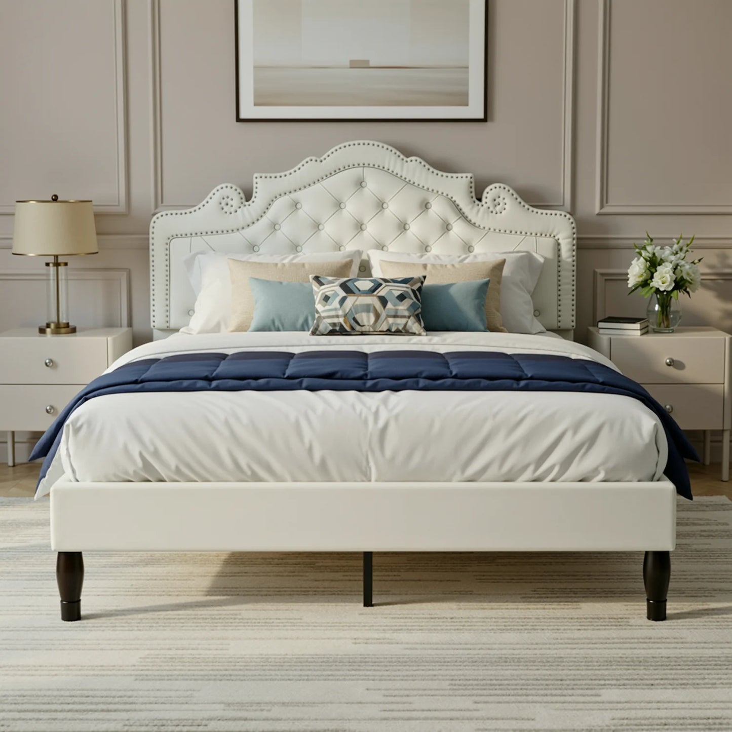 HOOMIC Velvet Bed Frame With Adjustable Tiara Headboard Diamond Tufting
