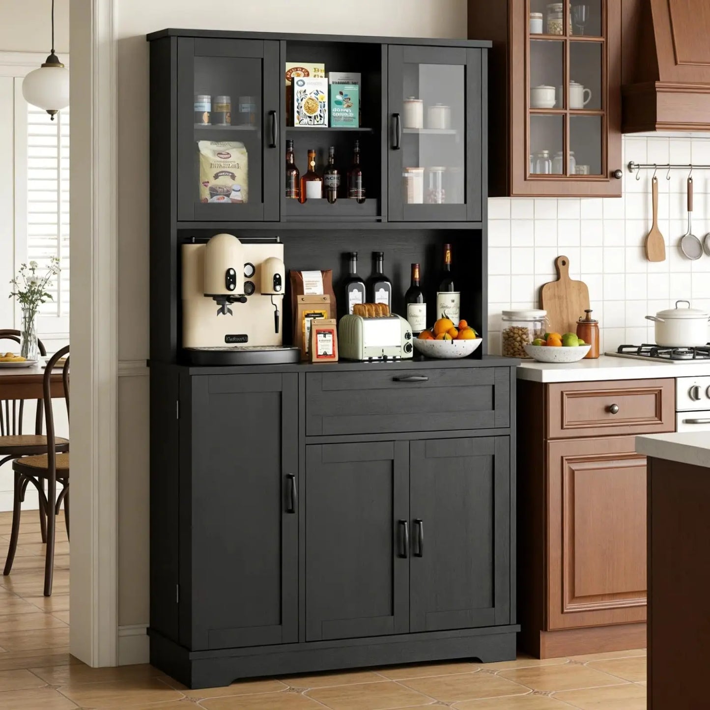 Vongrasig Tall Kitchen Pantry Cabinet Microwave Stand Storage Hutch Dining Living Room White