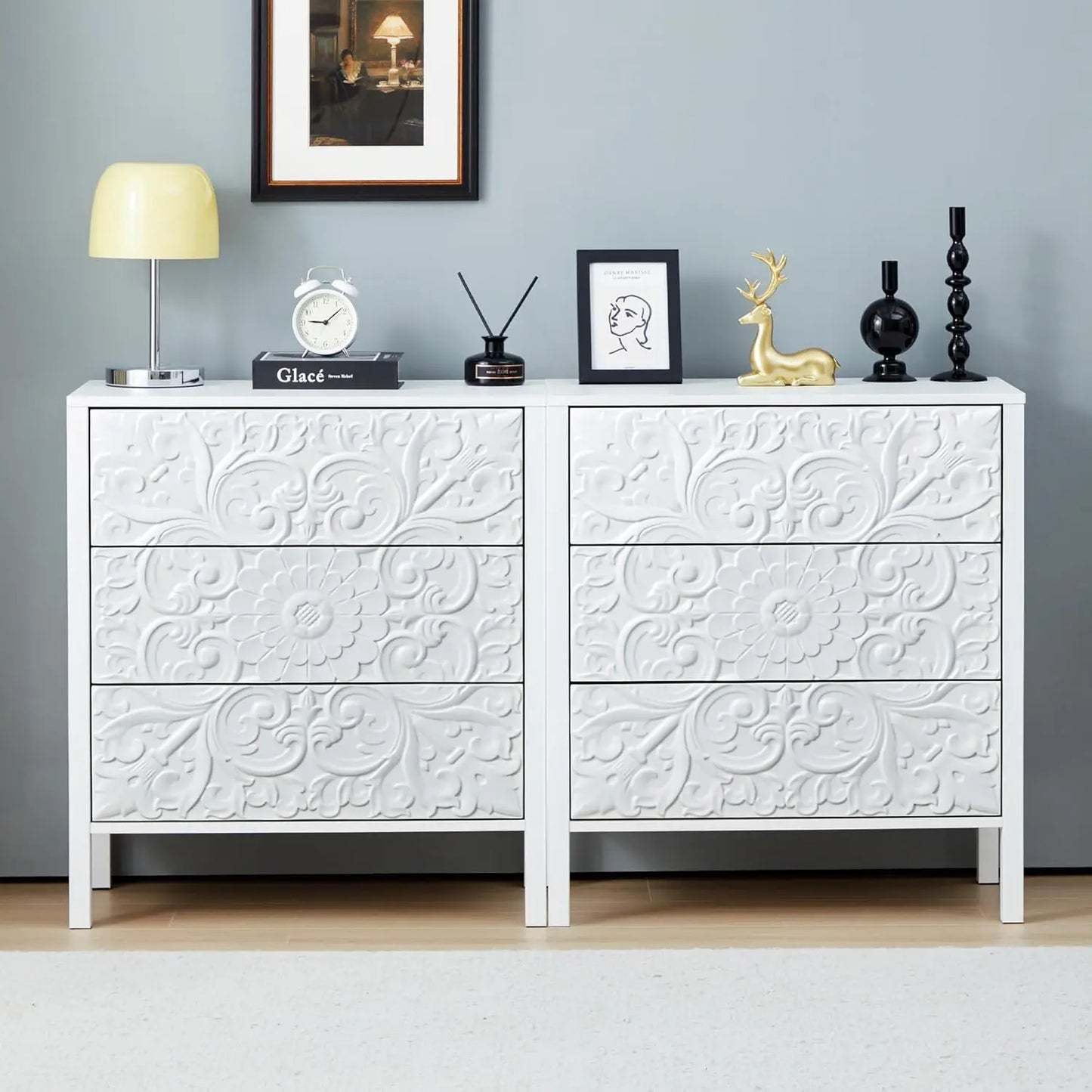 3 Drawer Dresser Vintage French Chest of Drawers for Storage