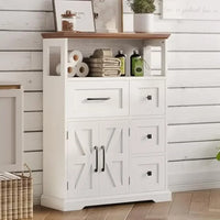 Farmhouse Bathroom Storage Cabinet With Four Drawers And Shelves