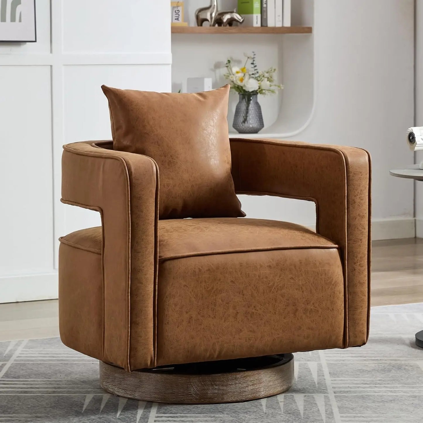 Upholstered Swivel Accent Chair Set Of 2 Linen Open Back Barrel Chair Pillow