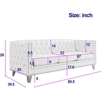 Velvet Sofa Set: Button-Tufted 3-Seat Sofa and 2-Seat Loveseat with Nailhead Trims and Metal Legs