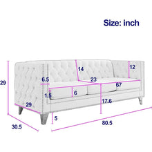Velvet Sofa Set: Button-Tufted 3-Seat Sofa and 2-Seat Loveseat with Nailhead Trims and Metal Legs