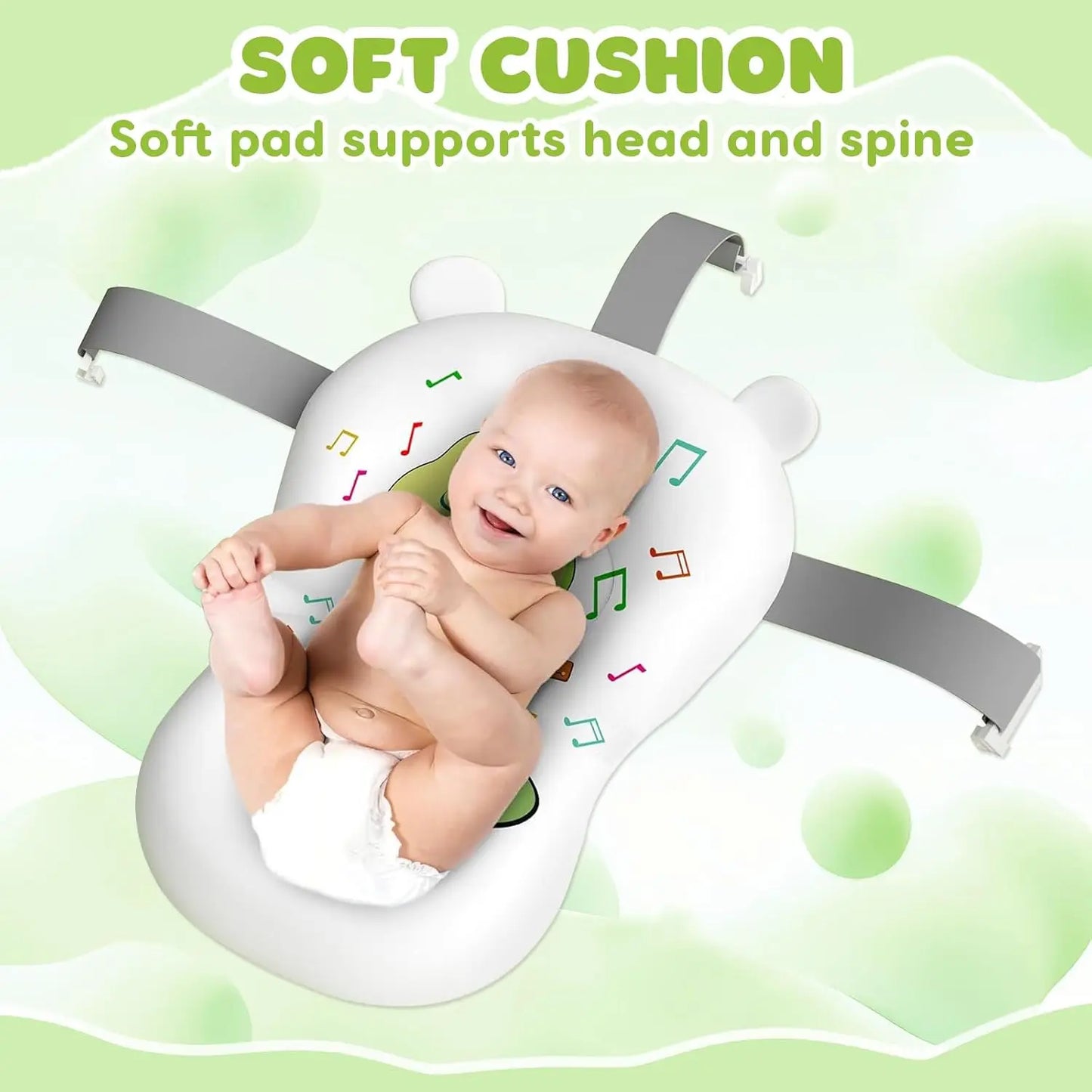 Baby Bath Tub with Bath Cushion Foldable Bathtub with Thermometer Shower Cap Shower Brush for Newborn and Toddler 0-36 Months