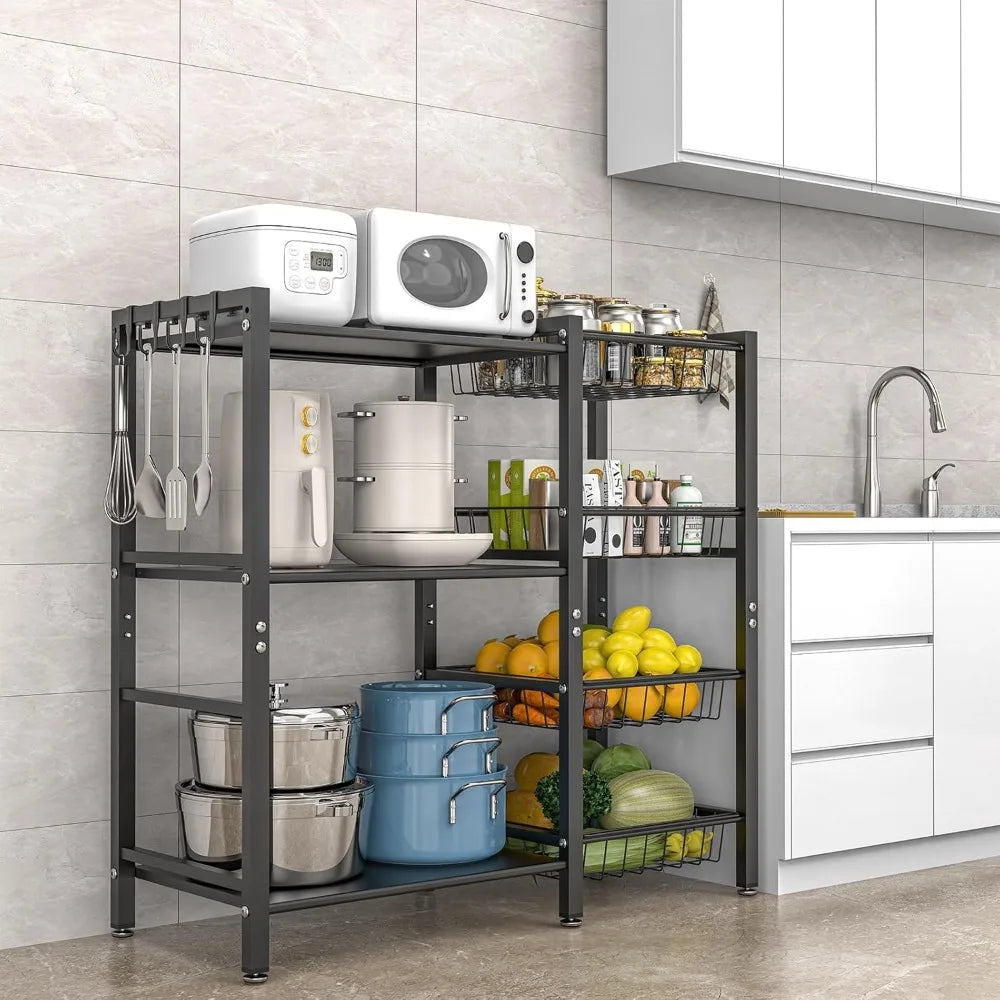 Three Shelf Kitchen Storage Rack With Steel Mesh Baskets