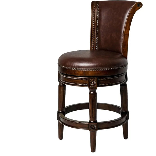 Lane 26" Pullman Counter Height Bar Stool - Handcrafted Swivel Bar Stool with Dark Walnut Finish and Vintage Brown Vegan L