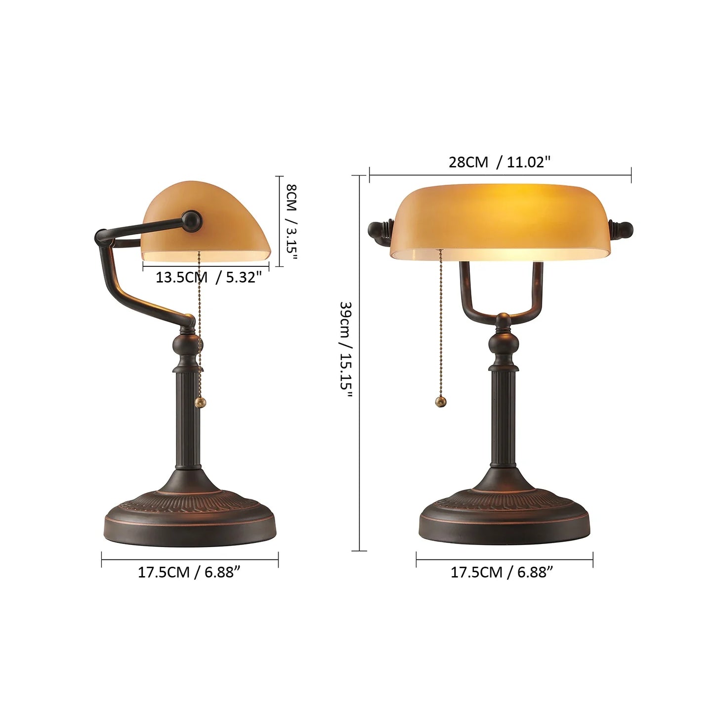 Newrays Glass Desk Lamp Banker Style Zipper Switch Night Light
