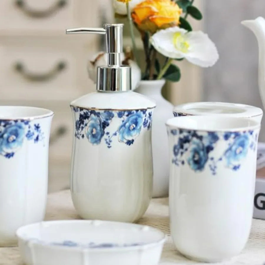 Bathroom Accessories Set 5-Piece Ceramic Bathroom Accessory Set Includes Soap Dispenser Toothbrush Cup Toothbrush Holder Soap D