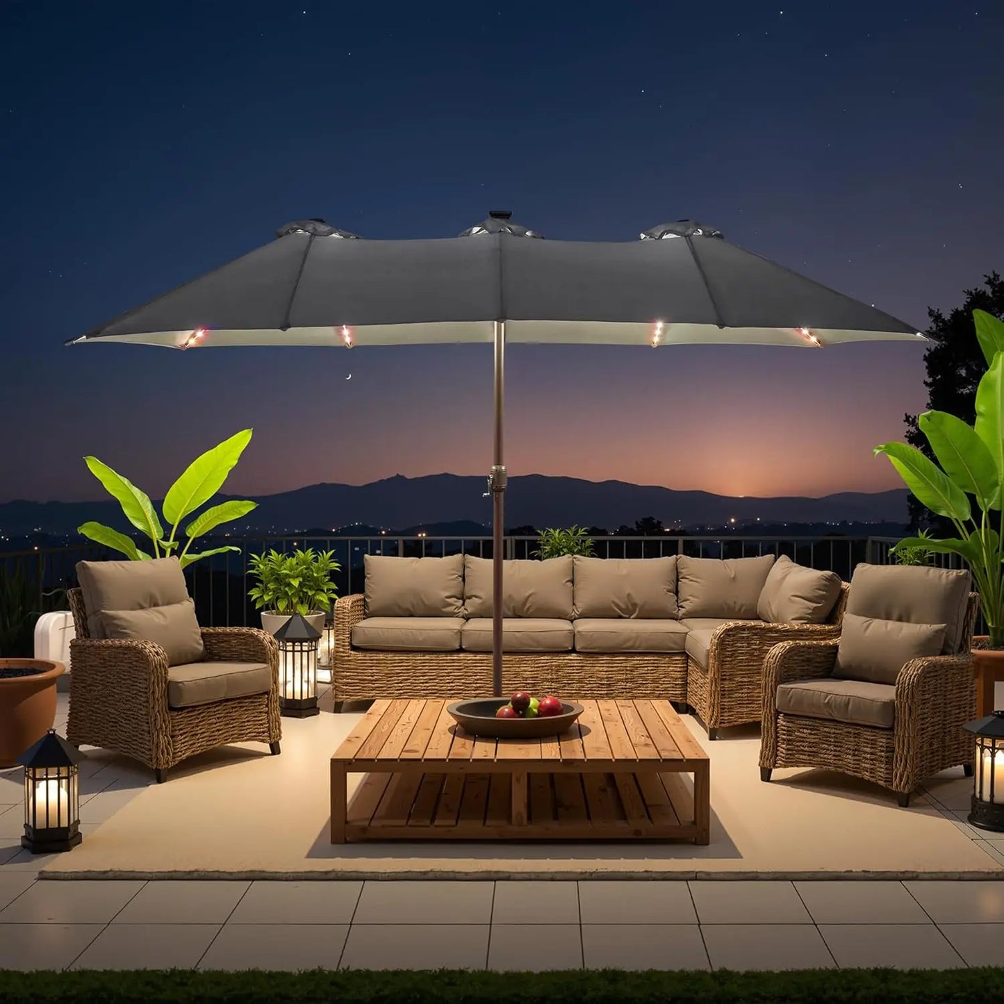 15 ft Large Patio Umbrella with Color Changing Lights,UPF50 Outdoor Table Umbrella with Solar Lights and, Customized