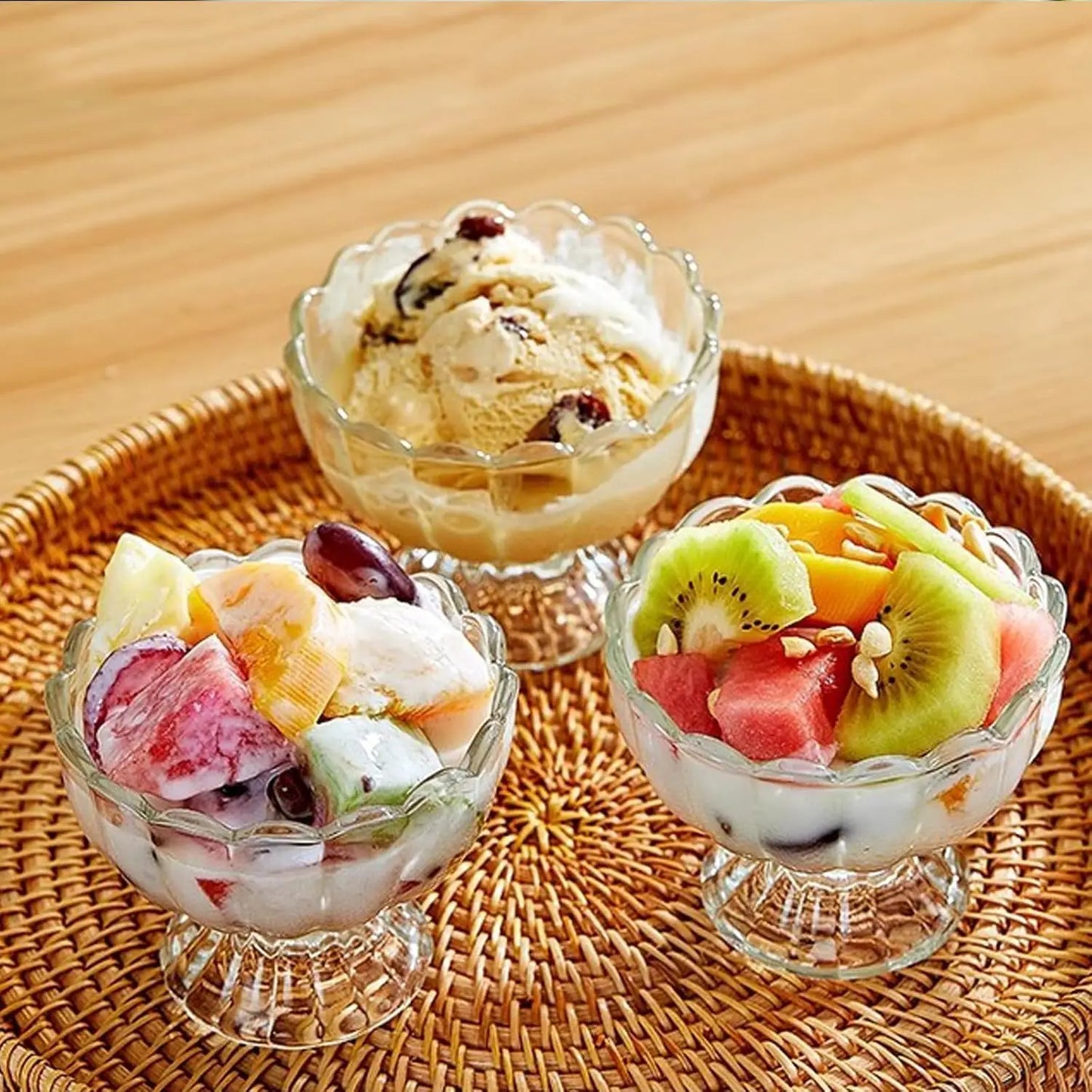 Vintage Glass Dessert Bowls, 5oz Ice Cream Cups for Sundae, Fruit, Pudding & Small Snacks (Set of 6)