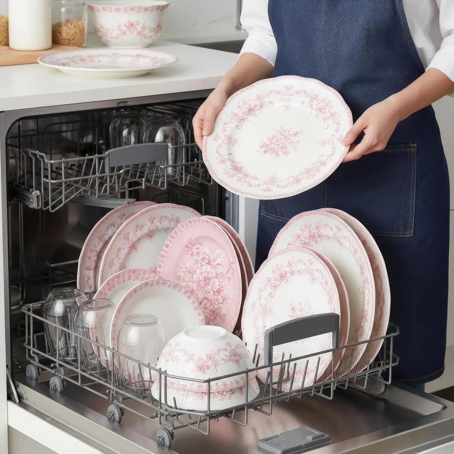 12-Piece Pink Porcelain Dinnerware Set | Microwave and Dishwasher Safe Big Dinner Plates and Bowls Sets for 4 | Chip-Res