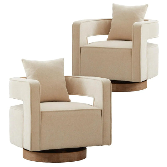 Upholstered Swivel Accent Chair Set Of 2 Linen Open Back Barrel Chair Pillow