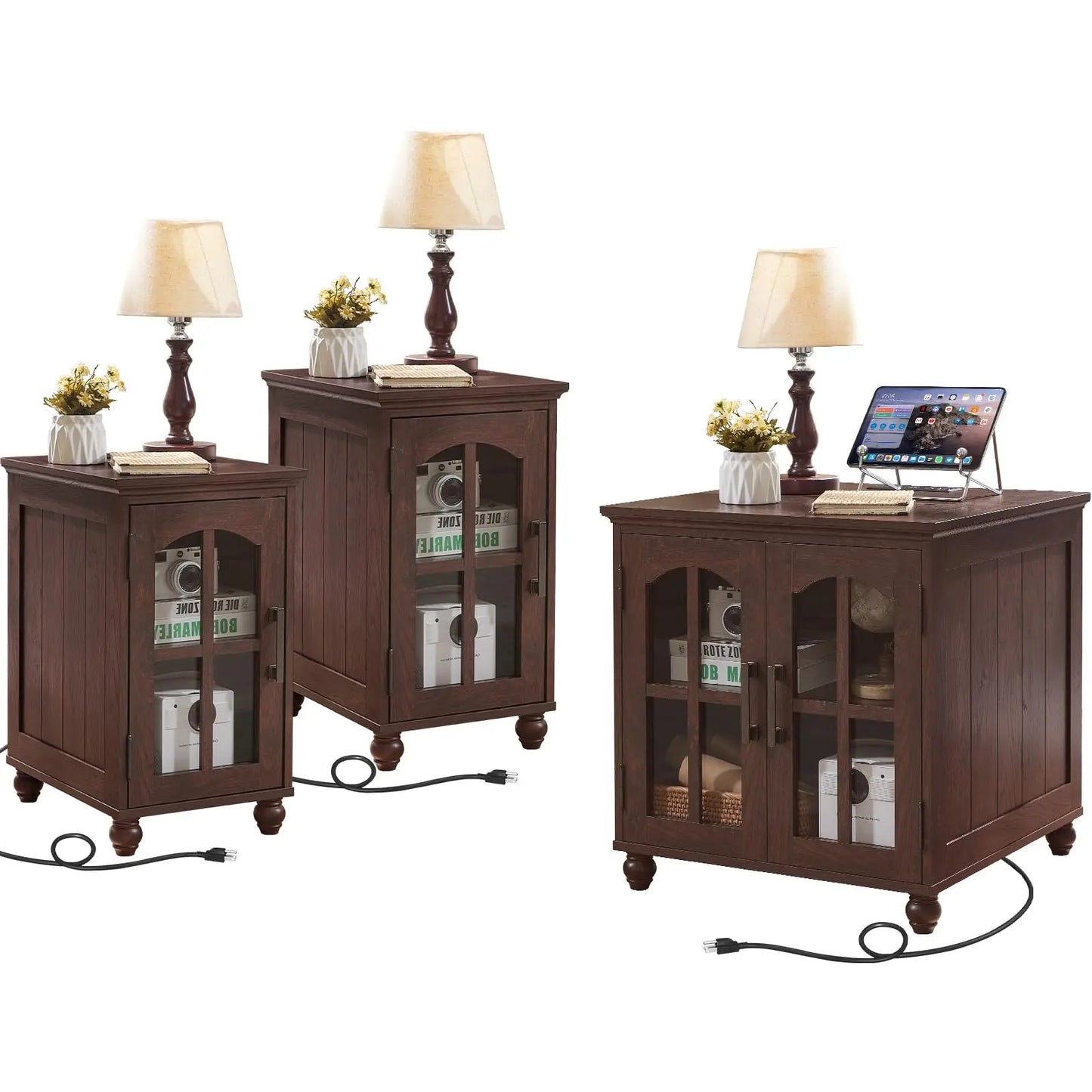 Farmhouse End Table Set of 3 , 18'' Narrow Side Table and 24" Large Sofa Side Table, Wood Night Stand Bedside Table