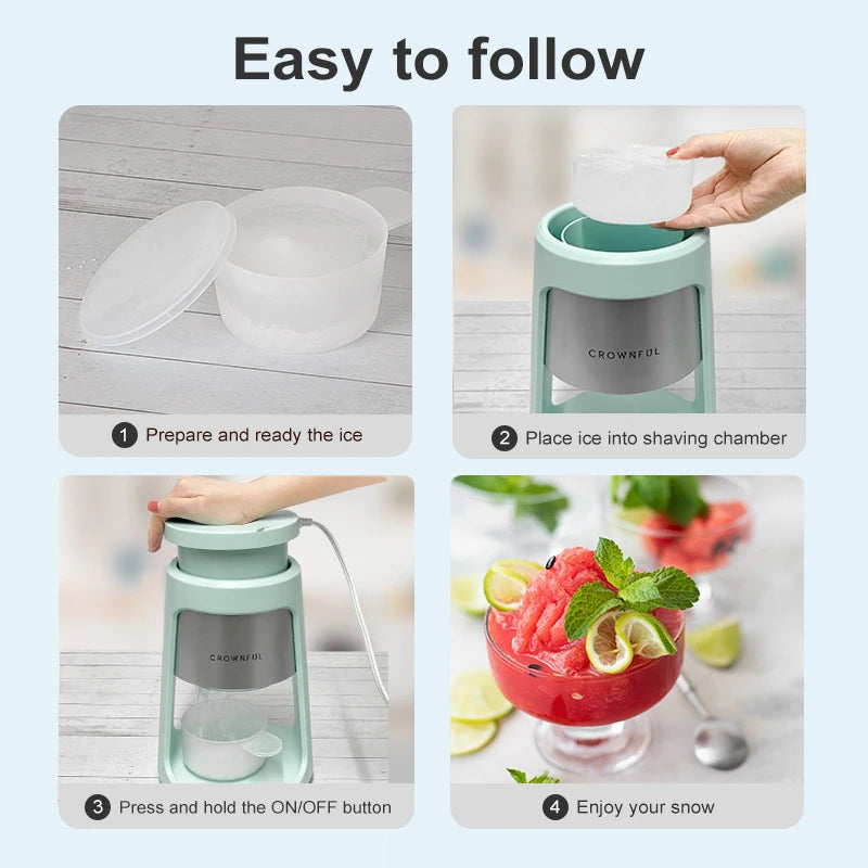 Crownful Shaved Ice Machine Mini Ice Crusher Electric Shaved Ice Milkshake Maker Household Portable Small Hail Machine with Cups