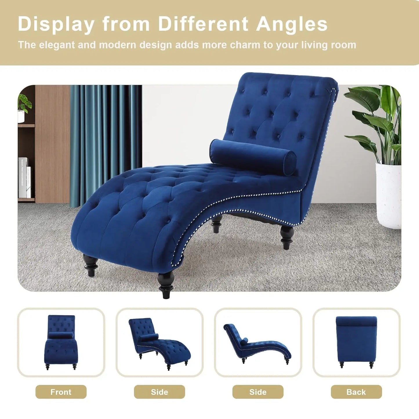 Velvet Chaise Lounge Upholstered Chair With Pillow For Living Room
