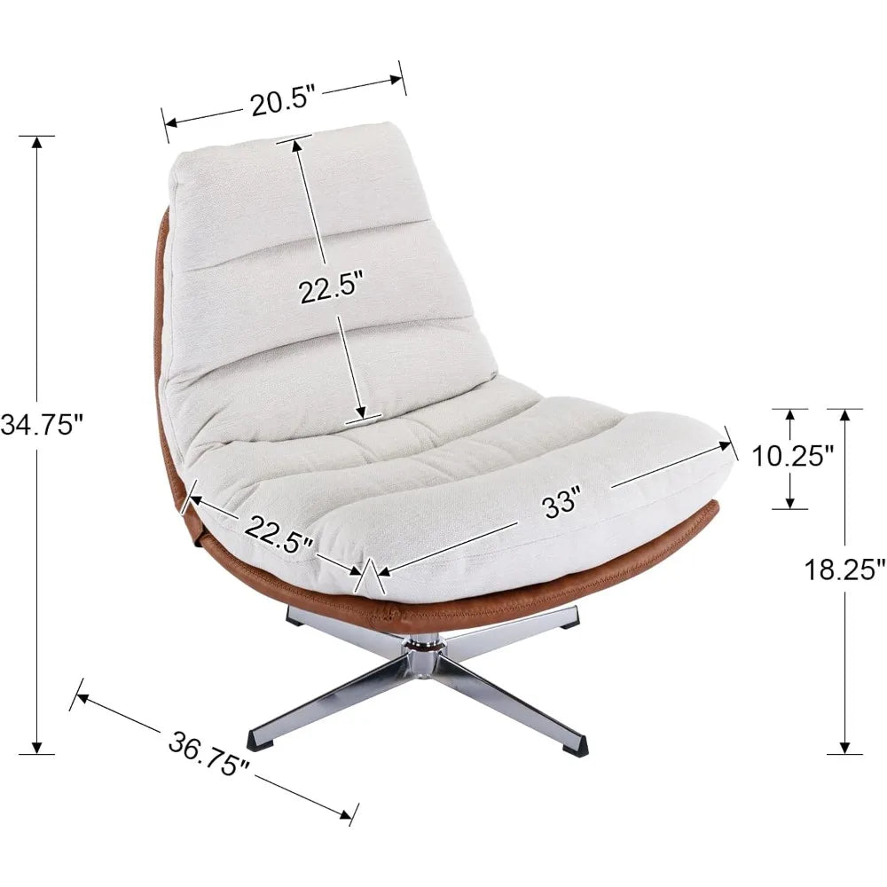 RBXC Modern Swivel Accent Chair With Ottoman Set Linen Upholstered