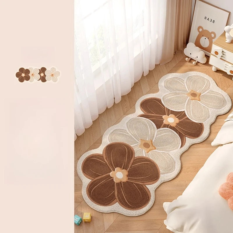 Flower Pattern Bedroom Decor Dopamine Carpet Thick Plush Carpets for Living Room Fluffy Soft Bedside Floor Mat Home Washable Rug
